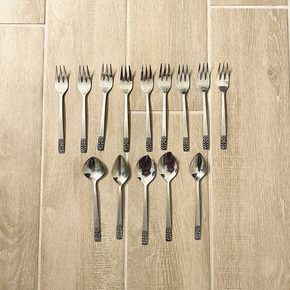 Vintage J.H. Carlyle Stainless Steel Cameo 14pc MCM Flatware 60s